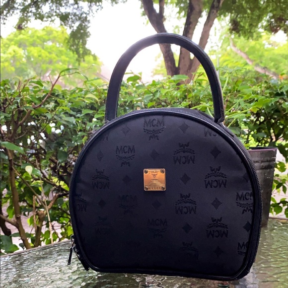 MCM Handbags - MCM Black Visetos Nylon Top Handle Dome Satchel